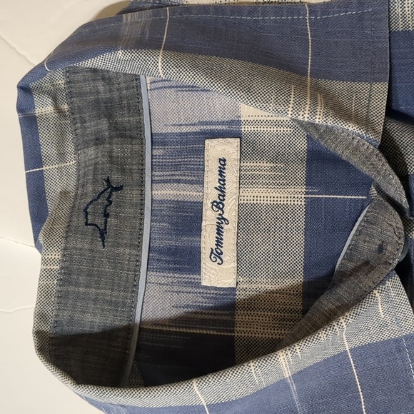 Tommy Bahama Button Up Collared Short Sleeve Blue and withe men size L - Picture 3 of 10